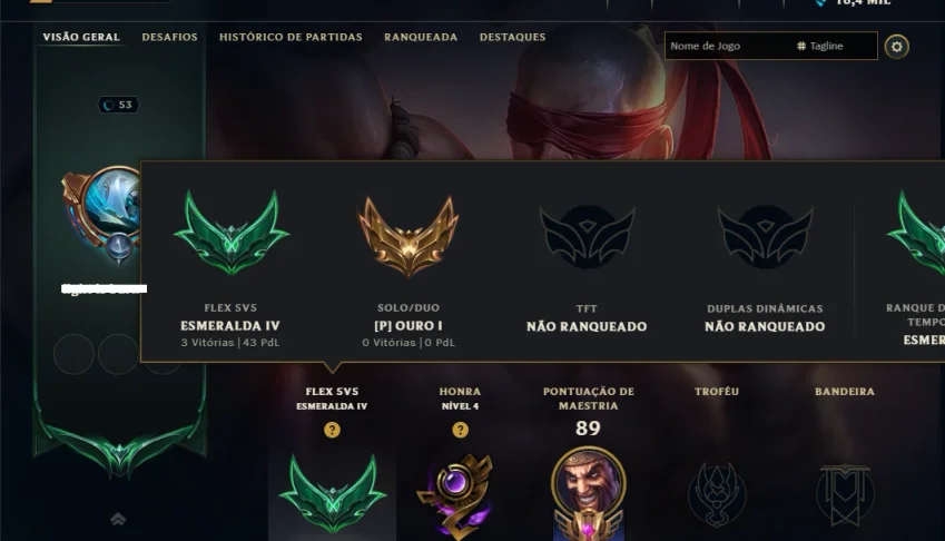 Ouro 1 com 75 Champs e 16 Skins