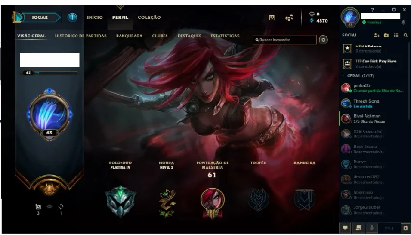 Conta League of Legends Platina 4