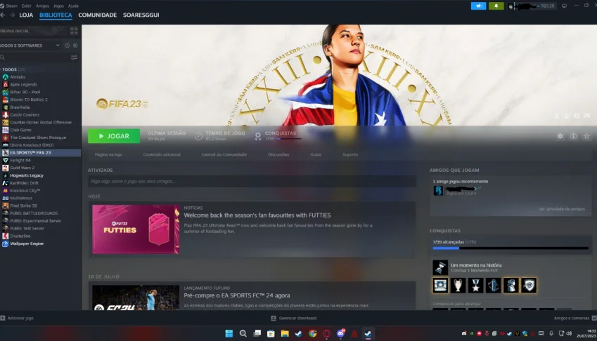 Conta Steam Fifa 23 + Hogwarts Legacy + Wallpaper Engine