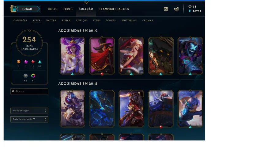 Conta Platina 4 (20 Vitorias), todos os champions, 254 skins