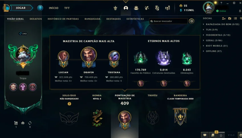 Conta Main Jogo Desde A Season 2 Mais De 300 Skins, 115K Ea