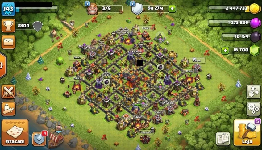 CENTRO LVL10/CONSTRUTOR LVL8 - CLASH OF CLANS +DE 16K GEMAS!