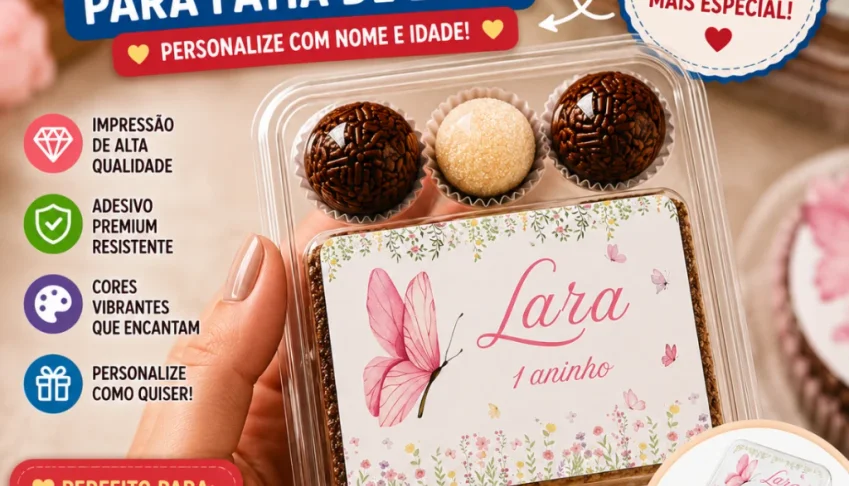 20 Adesivos Personalizados 6x9cm para Fatia de Bolo