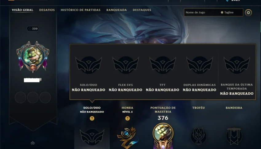 Unranked com 100 Champs e 50 Skins ( JG / ADC / MID )
