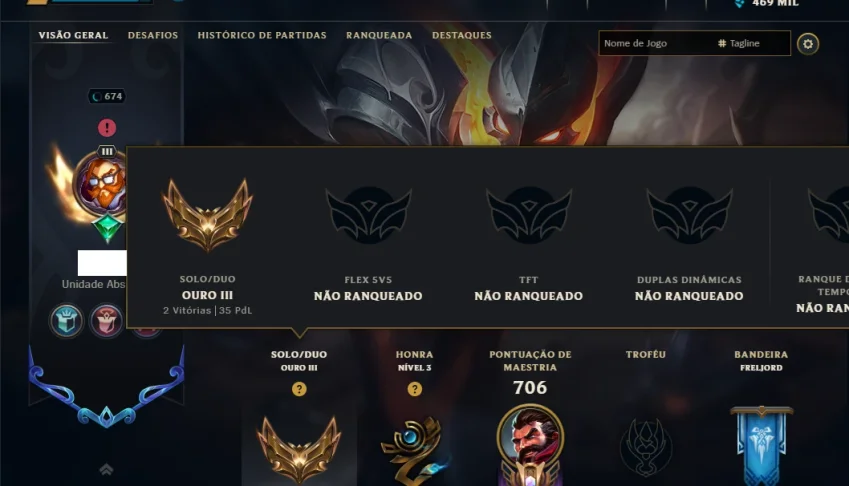 Ouro 3 com TODOS os Champs e 195 Skins ( Nivel 674 )