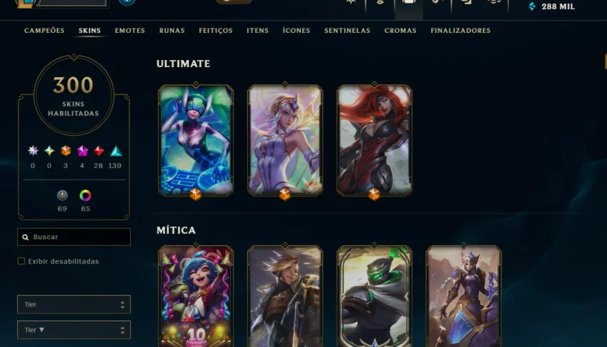 Conta De Lol - 300 Skins (Platina Ii)