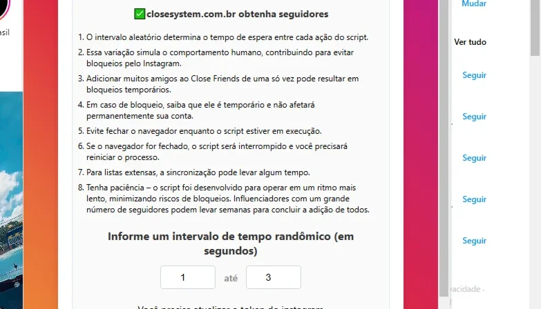 Script Close Friends para instagram