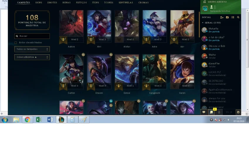 Vendo OURO 4, lv 93, 10 skins, 12 emotes, 34 champs