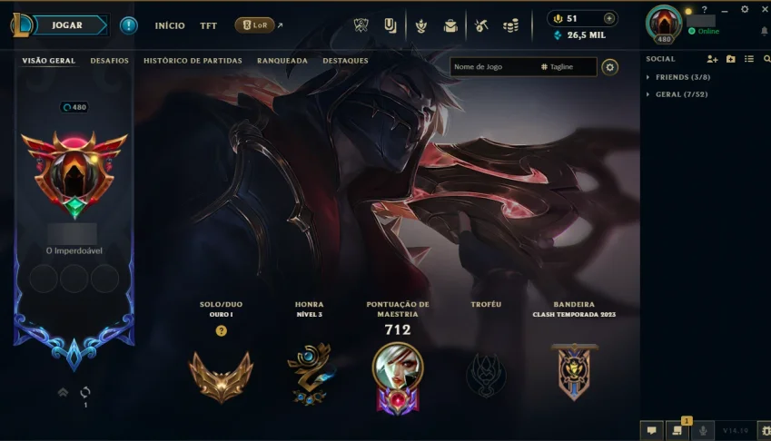 Vendo conta de lol Gold 1 com todos champs e 419 skins