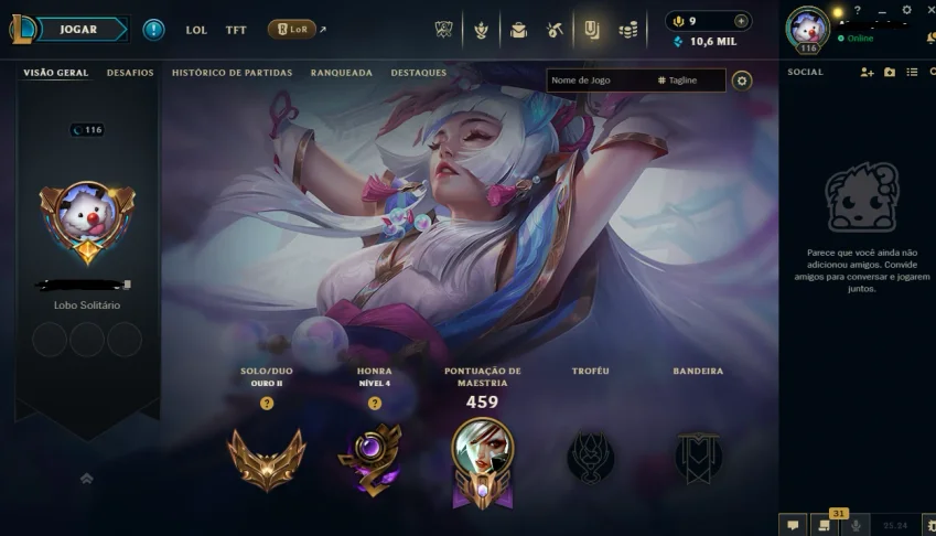 Conta LoL Ouro 2 - 122 campeões - 71 skins