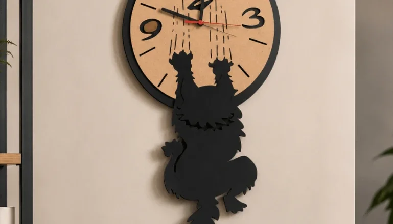 Relógio de Parede Gato em MDF 70 cm
