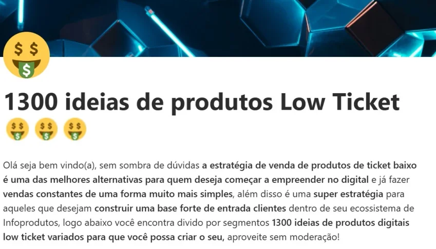 1300 ideias de produtos Low Ticket