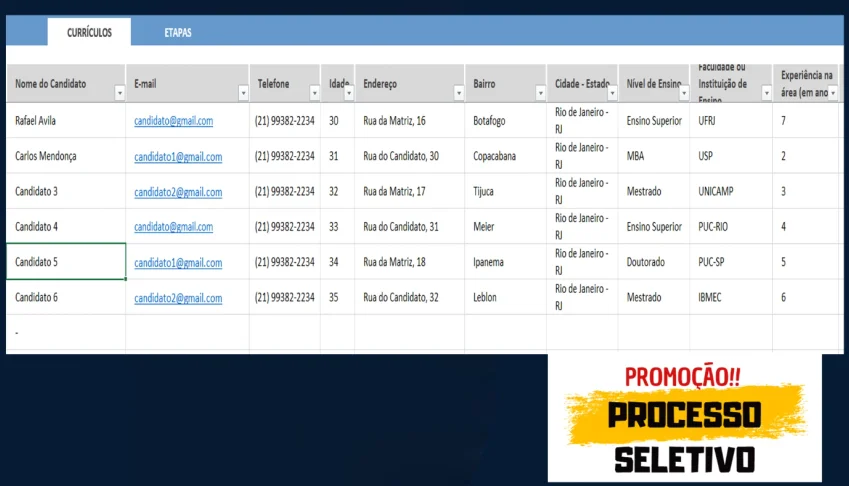 Planilha para Processo Seletivo