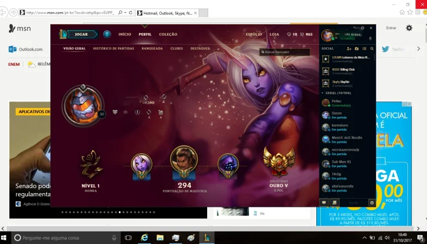 conta lol,ouro 5 na solo,MUITAS RUNAS!!!,79 champs,19 skins