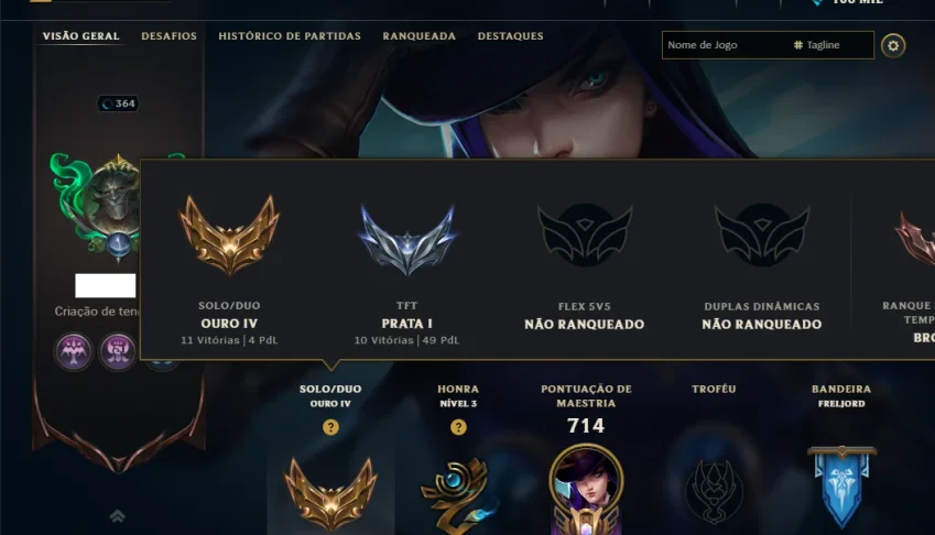 Ouro 4 com TODOS os Champs e 312 Skins ( ADC / MID / JG )
