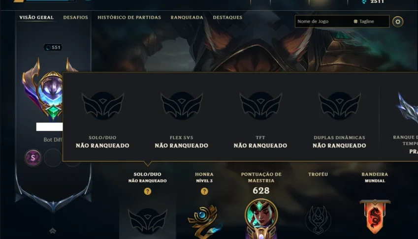 Unranked com TODOS os Champs e 124 Skins ( ADC / SUP / JG )