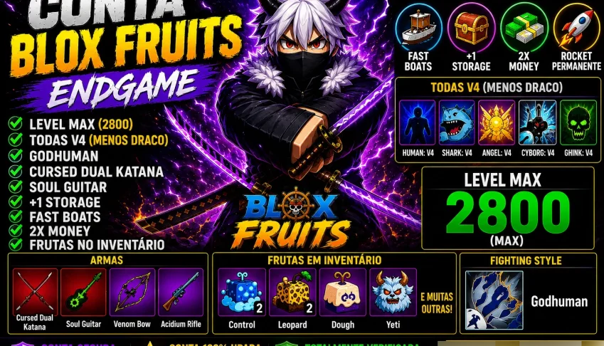🔥 Conta Blox Fruits Endgame 🔥 Level Max | All V4 (Menos D