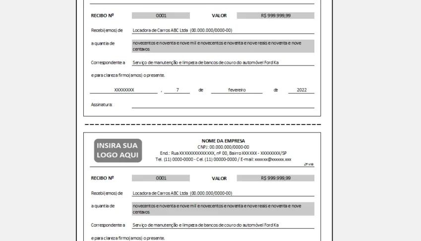 Planilha Automatizada de Recibos