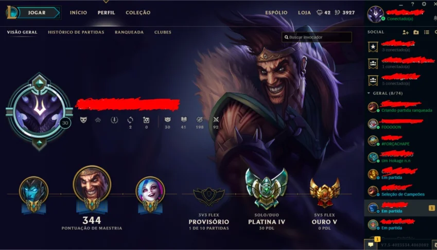 Conta de League Of Legends platina 4