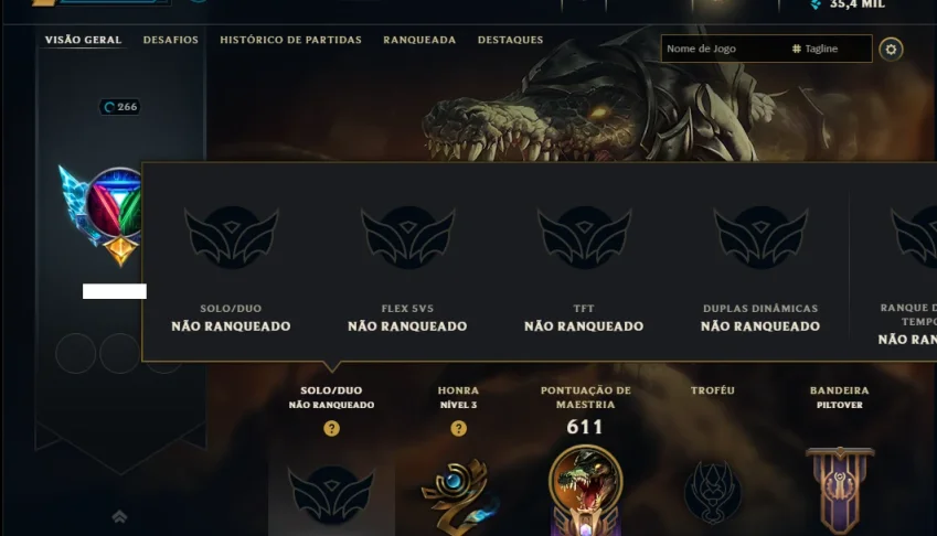 Unranked com 140 Champs e 71 Skins ( ADC / SUP / MID / JG )