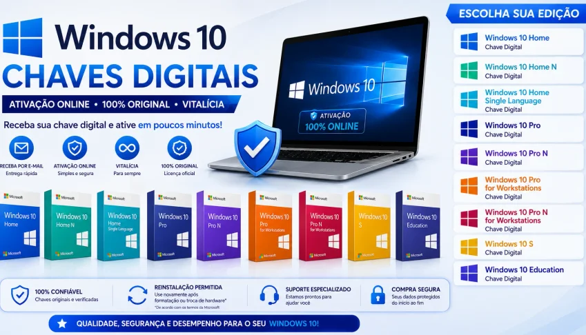 Windows 10  – Chaves Digitais com Ativação Online
