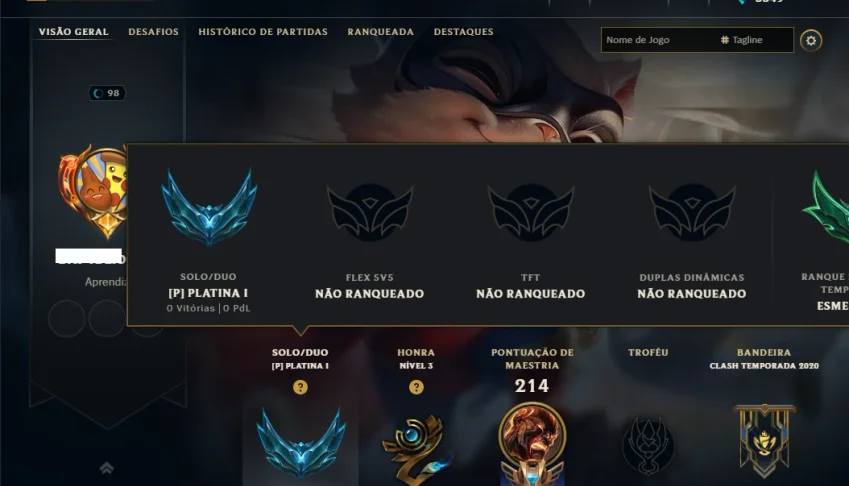 Platina 1 com 75 Champs e 33 Skins ( ADC / SUP )