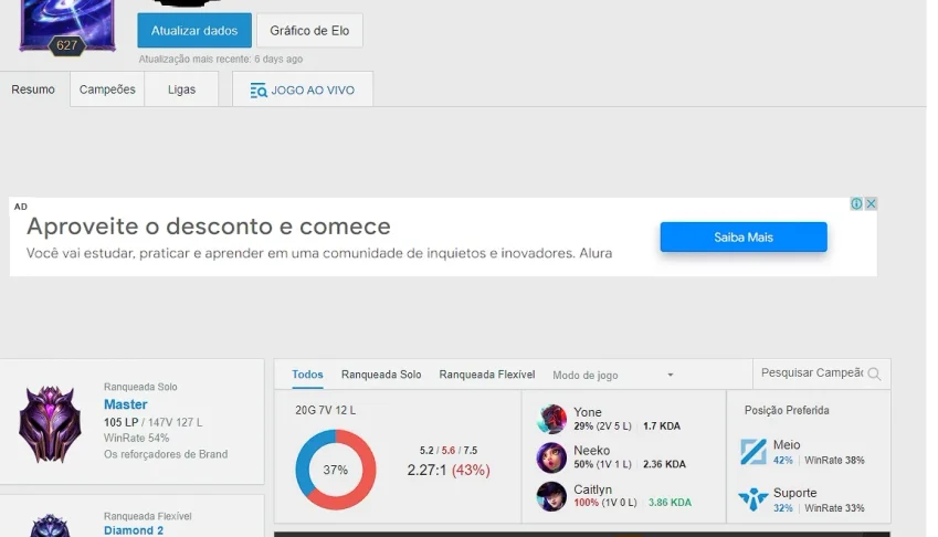 CONTA LOL MESTRE 105PDL  COM 412 SKINS!! PREÇO NEGOCIAVEL!!