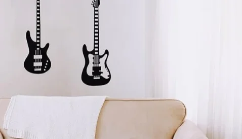 Kit 2 Quadros Guitarras em MDF Preto para Parede