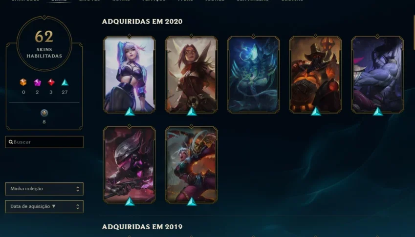 Acc lol, mais de 500 em skins, maioria dos champs