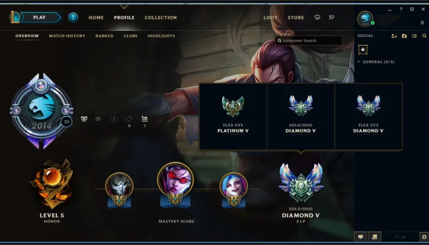 Conta League of Legends Diamante em 2 filas!