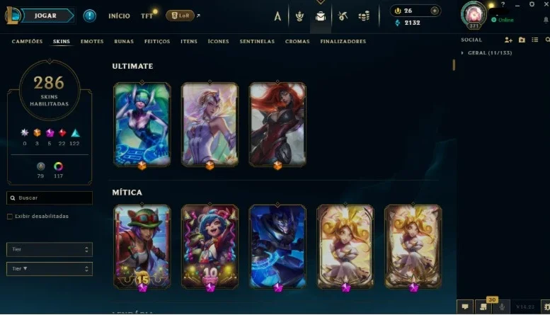 Conta Lol 100% Segura | Full Acesso | 286 Skins | Todos Camp