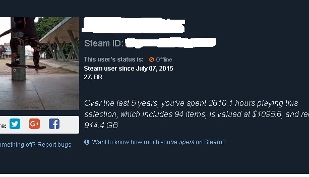 Conta steam avaliada em 1100 dólares