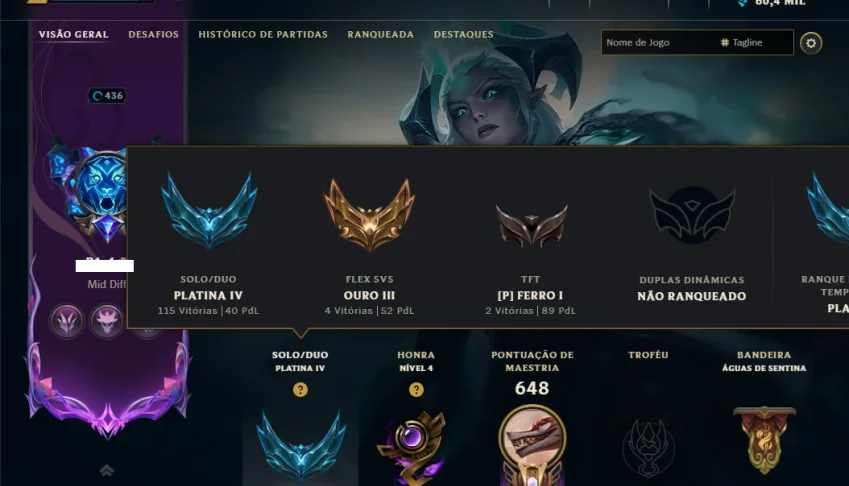 Platina 4 com TODOS os Champs e 294 Skins ( JG / TOP / MID )