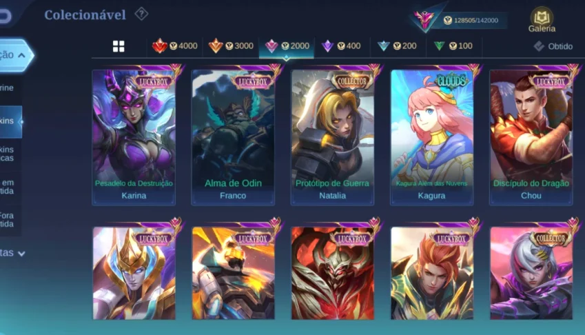 Mobile legends conta +350 skins