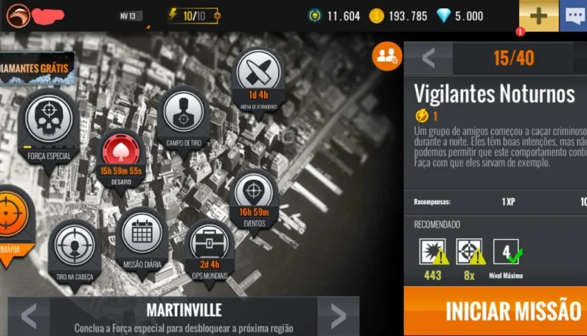 Conta Sniper 3D Assassin Android c/ 5000 Diamantes e 4º mapa