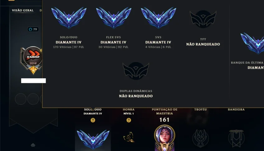 Diamante 4 com 90 Champs e 48 Skins