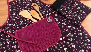Conjunto de Cozinha com Avental, Pano e Cestinha
