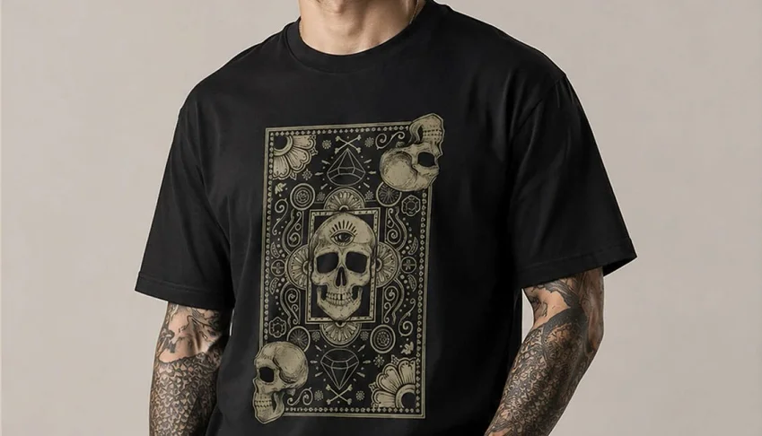 Camiseta Preta Cards of Skull - Tamanho P
