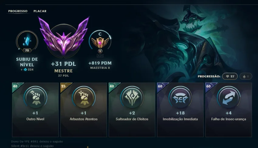 Conta de League of legends, mestre com 70 % de winrate