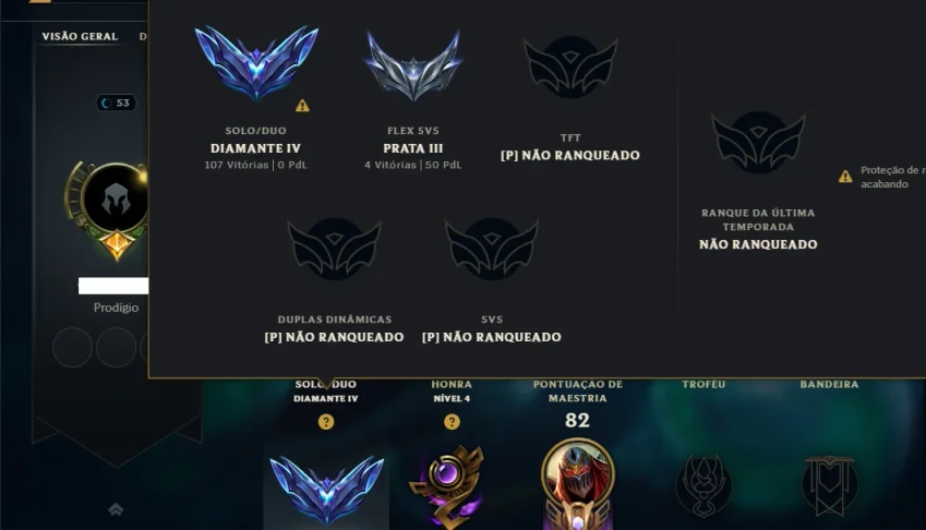 Diamante 4 com 45 Champs e 49 Skins