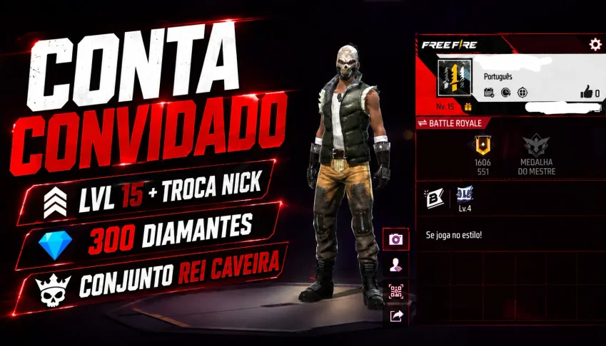 Conta Free Fire 300 Diamantes 💎 Conjunto Rei Caveira