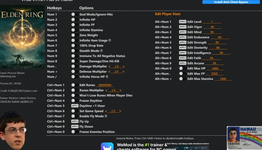 Mod Menu (Trainer menu) para Elden Ring