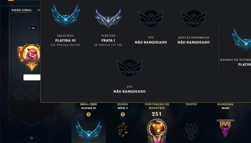 Conta Platina 3 com 110 Champs e 57 Skins +1400 RP