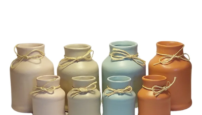 Conjunto de 2 vasos de cerâmica estilo latão