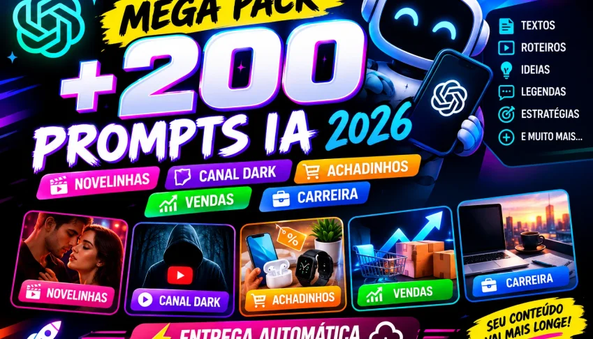 +200 Prompts IA 2026 | Novelinhas, Canal Dark, Achadinhos...