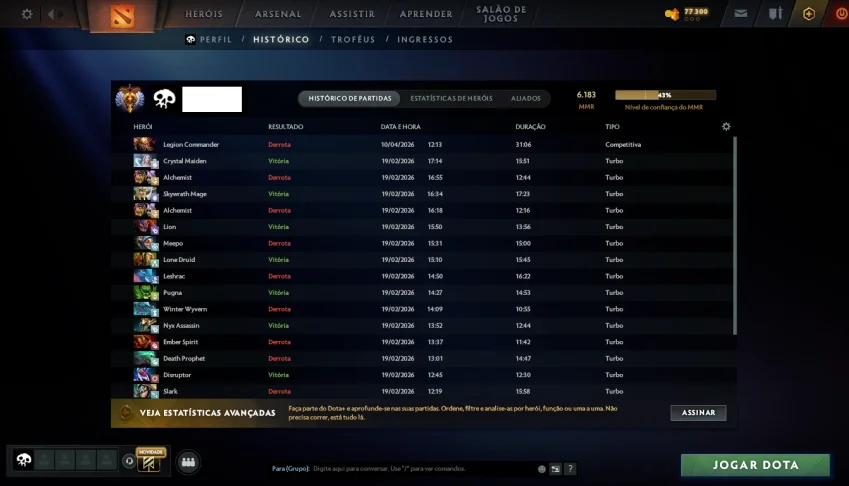 Conta Immortal 6188 Mmr - 12000/12000 Behavior - Várias Skin