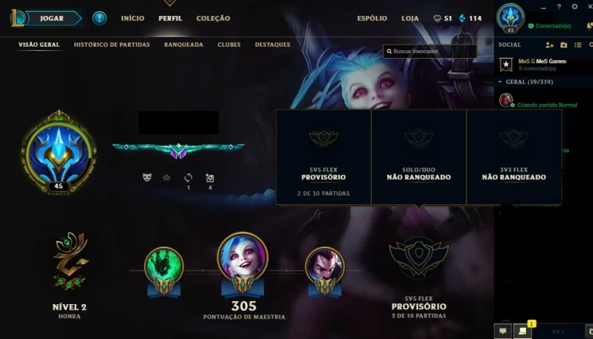 league of legends / unranked /ex d5 / 125 skins / 98 campeos