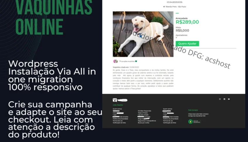 Site em Wordpress tema Vaquinha para doações.