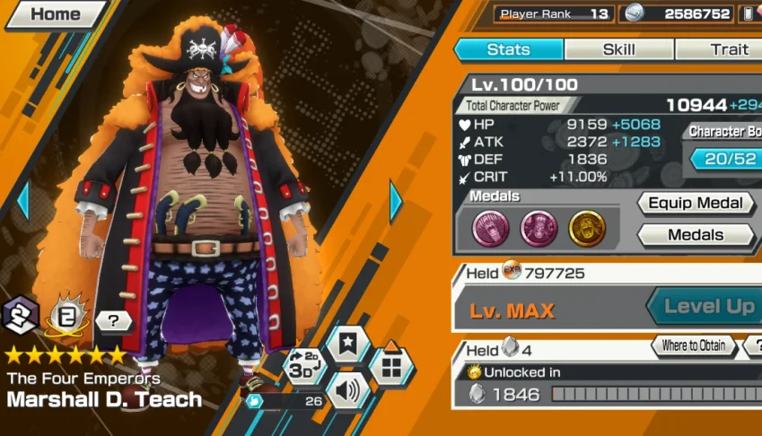 Conta de One Piece Bounty Rush com Barba Negra V2 100