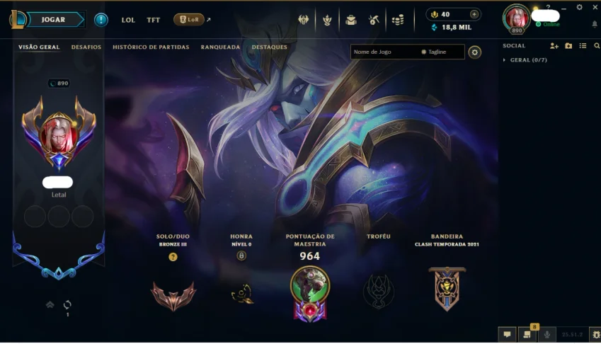Conta de lol nivel 890 386 skins 3088 reais gastos